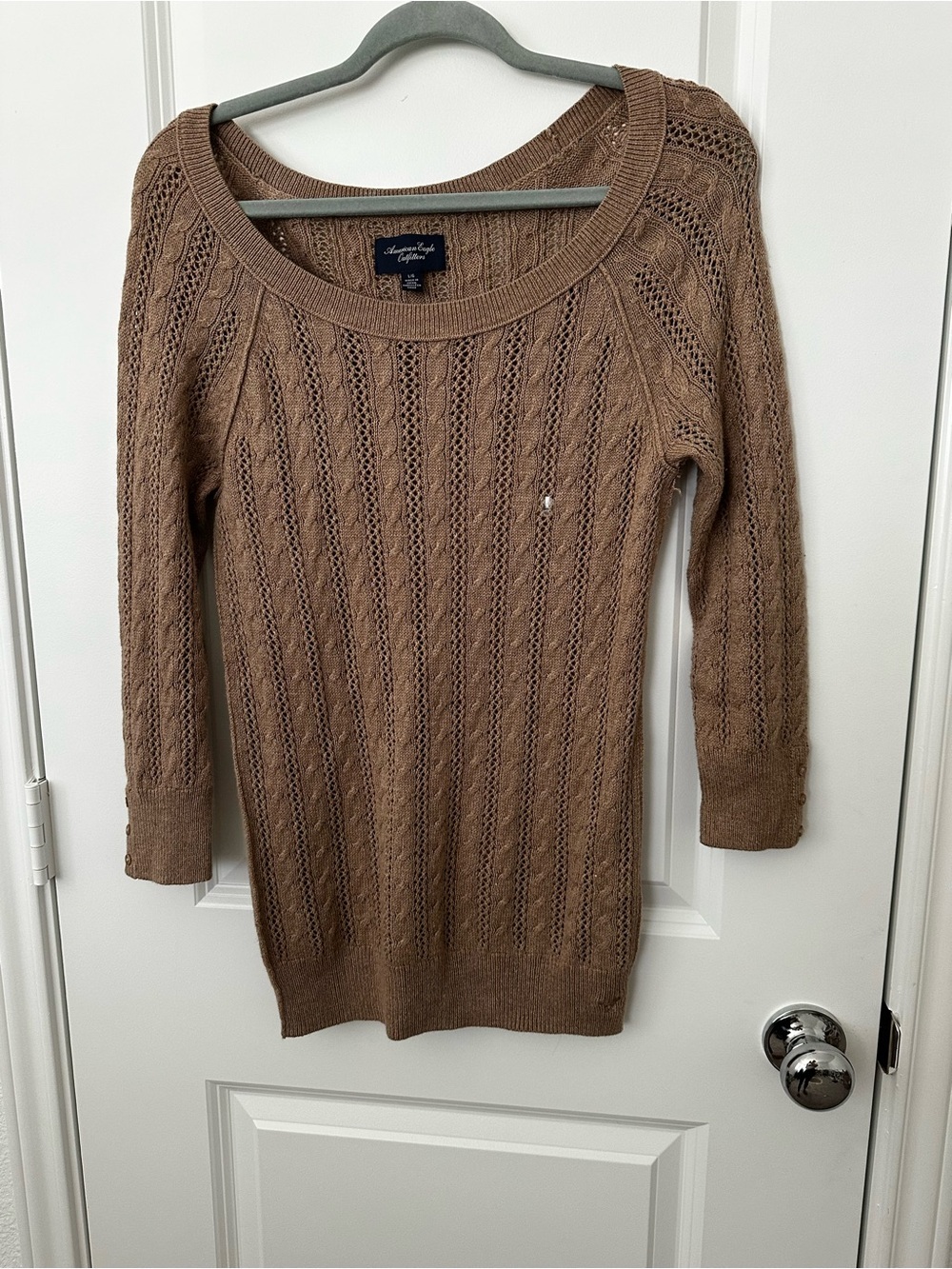 American Eagle Outfitters Taupe Cable Scoop Neck Sweater